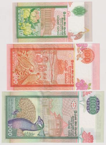 Sri Lanka - serie 3 banconote da ... 